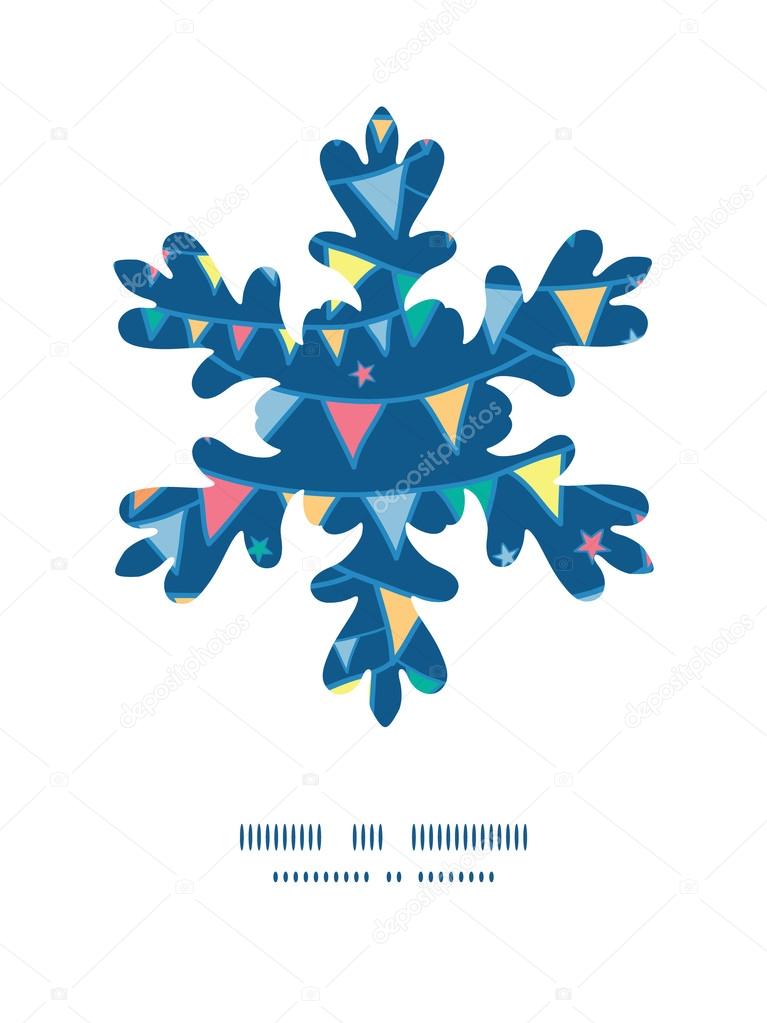 Vector colorful doodle bunting flags Christmas snowflake silhouette pattern frame card template