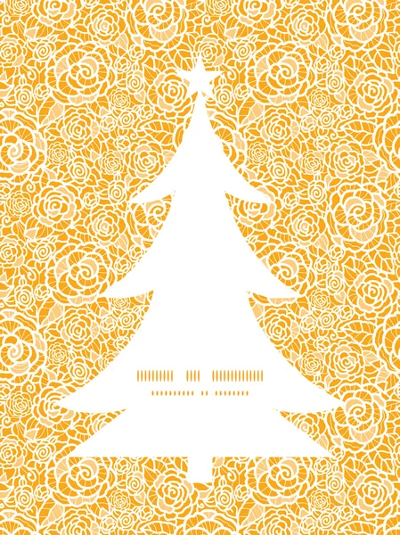 Vector oro encaje rosas árbol de Navidad silueta patrón marco tarjeta plantilla — Vector de stock