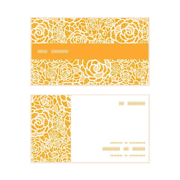 Vector de encaje dorado rosas rayas horizontales marco patrón tarjetas de visita conjunto — Archivo Imágenes Vectoriales