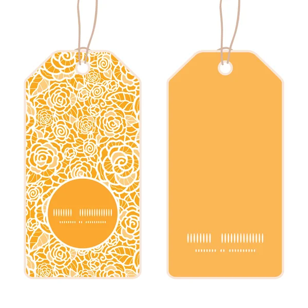 Vector golden lace roses vertical round frame pattern tags set — Stock Vector