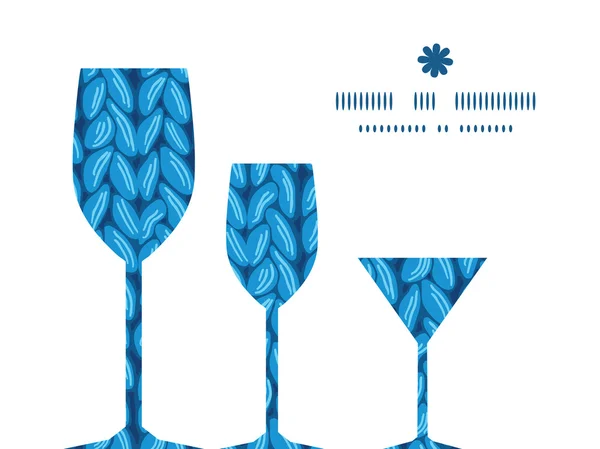 Διάνυσμα πλεκτού υφάσματος sewater οριζόντια υφή τρία ποτήρια κρασιού σιλουέτες μοτίβο πλαίσιο — Διανυσματικό Αρχείο