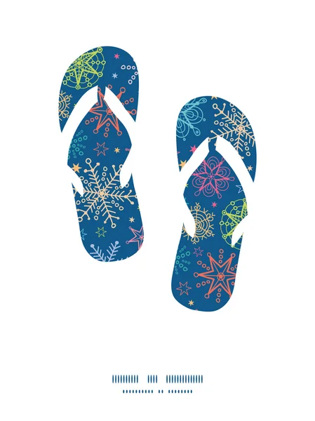 Vektor bunte Doodle Schneeflocken Flip-Flops Silhouetten Muster Rahmen — Stockvektor