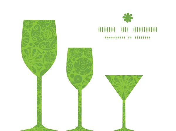 Vector abstract green and white circles three wine glasses silhouettes pattern frame — Stock Vector
