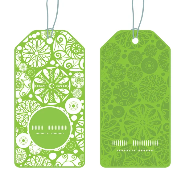 Vector abstract green and white circles vertical round frame pattern tags set — Stock Vector