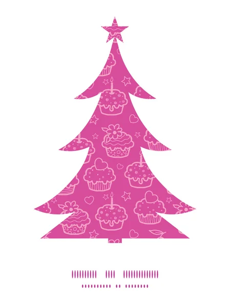 Vector kleurrijke cupcake partij kerstboom silhouet patroon frame kaartsjabloon — Stockvector