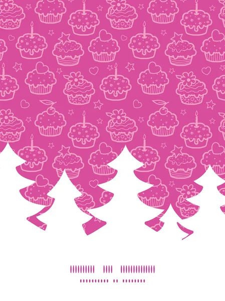 Vektor bunt Cupcake Party Weihnachtsbaum Silhouette Muster Rahmen Karte Vorlage — Stockvektor