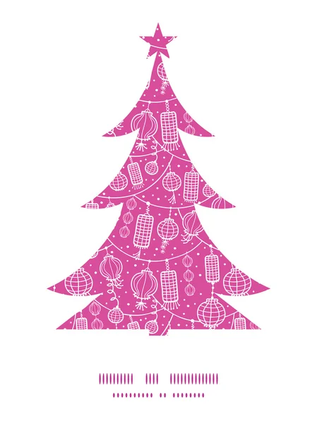 Lanternes de vacances vectorielles ligne art arbre de Noël silhouette modèle de carte de cadre — Image vectorielle