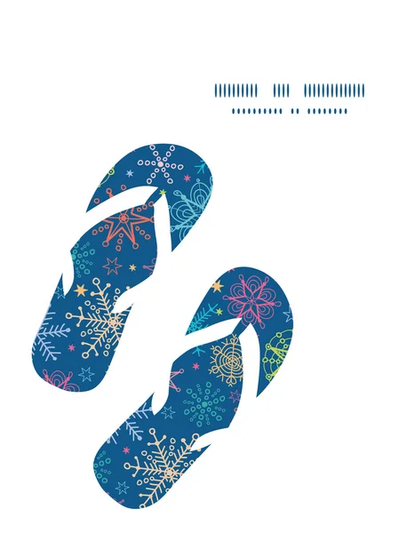 Vector färgglada doodle snöflingor flip flops silhuetter mönster ram — Stock vektor