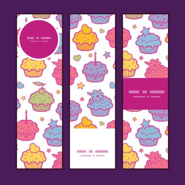 Desen arka plan vektör renkli cupcake parti dikey afiş ayarla