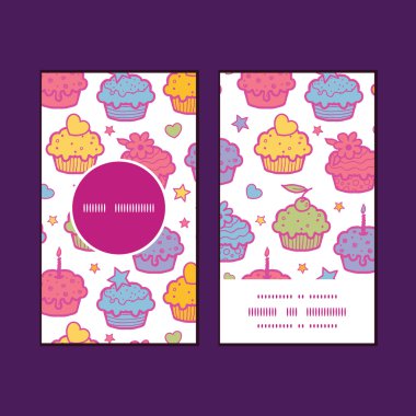 Vektör renkli cupcake parti dikey yuvarlak kare desen kartvizit ayarla