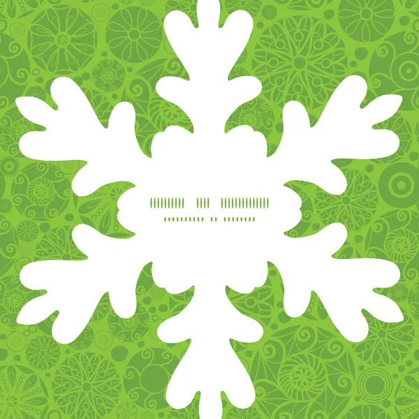 Yeşil ve beyaz soyut daireler Noel kar tanesi siluet desen çerçeve kartı şablonu vektör — Stok Vektör
