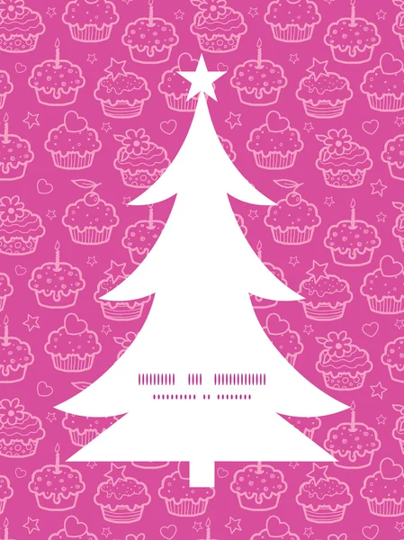 Διάνυσμα πολύχρωμο cupcake κόμμα χριστουγεννιάτικο δέντρο σιλουέτα μοτίβο πλαίσιο πρότυπο κάρτας — Διανυσματικό Αρχείο