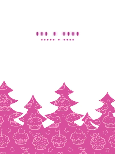Vektor bunt Cupcake Party Weihnachtsbaum Silhouette Muster Rahmen Karte Vorlage — Stockvektor