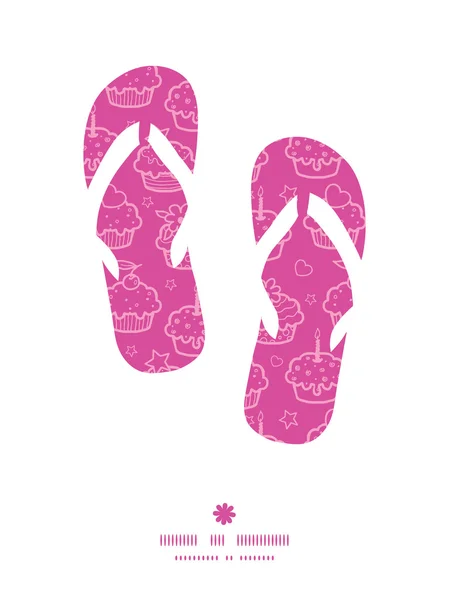 Vektor bunt Cupcake Party Flip-Flops Silhouetten Muster Rahmen — Stockvektor