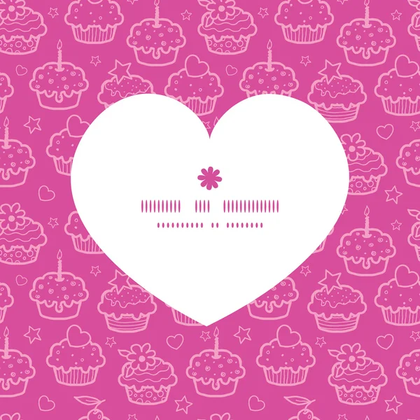 Vector colorido cupcake partido corazón silueta patrón marco — Archivo Imágenes Vectoriales