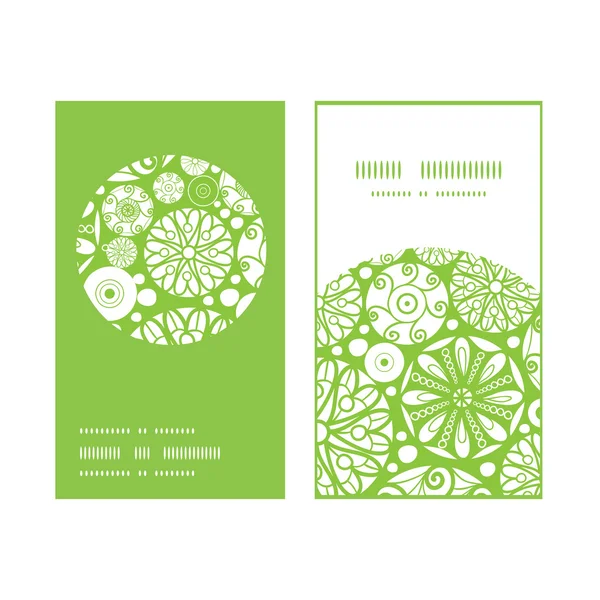 Vector abstract green and white circles vertical round frame pattern business cards set — Stock Vector