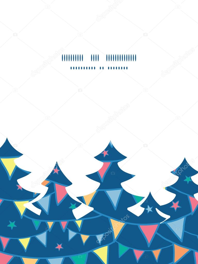Vector colorful doodle bunting flags Christmas tree silhouette pattern frame card template