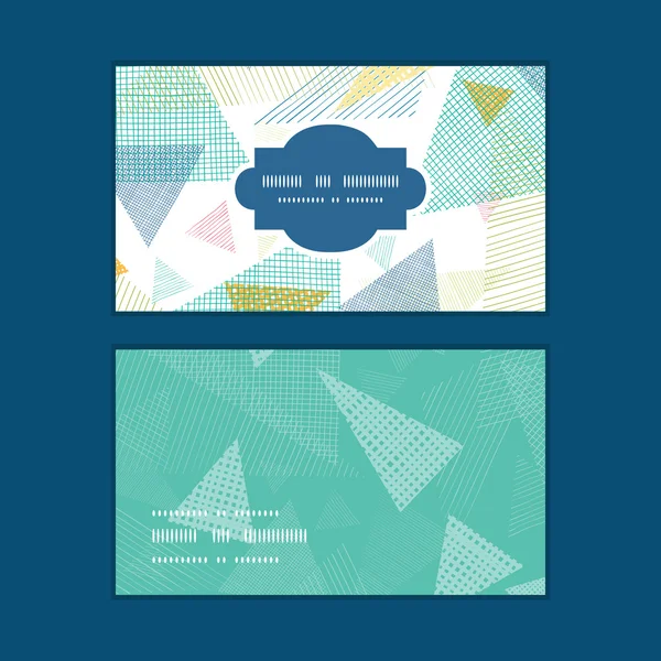 Vector abstract fabric triangles horizontal frame pattern business cards set — Stock Vector