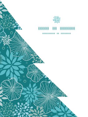 Mavi ve gri bitkiler Noel ağacı siluet desen çerçeve kartı şablonu vektör