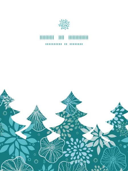 Vector azul y gris plantas árbol de Navidad silueta patrón marco tarjeta plantilla — Archivo Imágenes Vectoriales