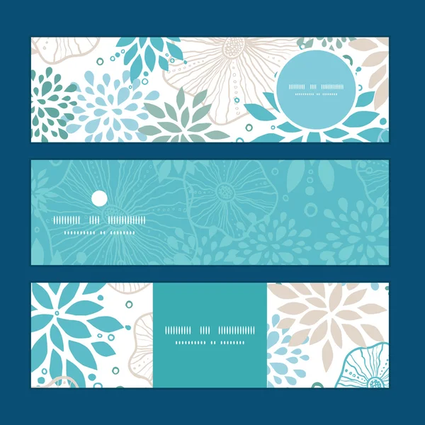 矢量蓝色和灰色的植物水平横幅设置的图案背景 — 图库矢量图片