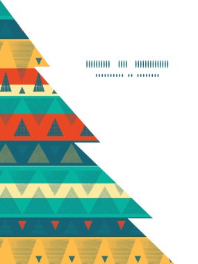 Vektör canlı ikat çizgili Noel ağacı siluet desen çerçeve kartı şablonu