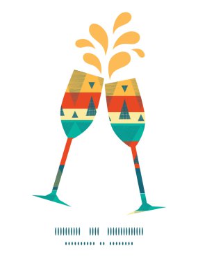 Vector vibrant ikat stripes toasting wine glasses silhouettes pattern frame vector Vector vibrant ikat stripes toasting wine glasses silhouettes pattern frame vector