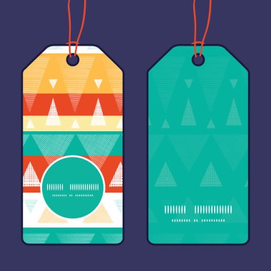 Vektör canlı ikat çizgili dikey çerçeve desen Etiketler kümesi yuvarlak