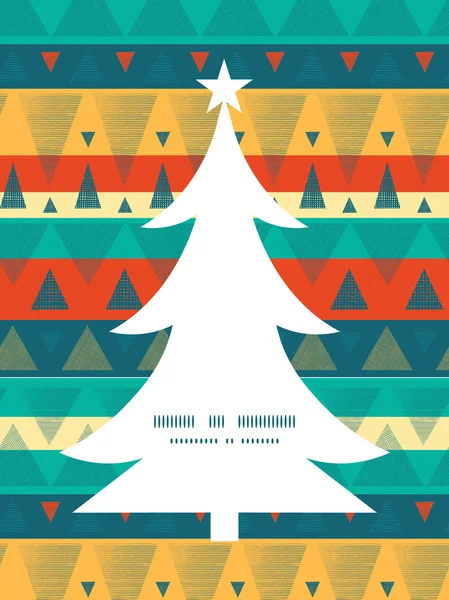 Vector vibrante ikat rayas árbol de Navidad silueta patrón marco tarjeta plantilla — Archivo Imágenes Vectoriales