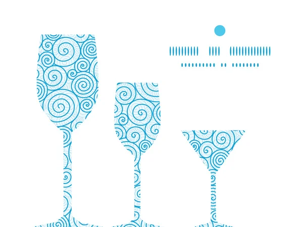 Vector abstracto remolinos tres copas de vino siluetas patrón marco — Vector de stock