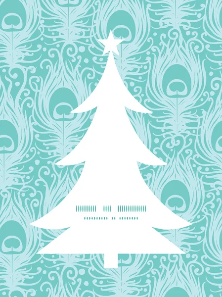 Vektorové měkké paví peří vánoční stromeček siluetu vzor rámu kartu šablona — Stockový vektor