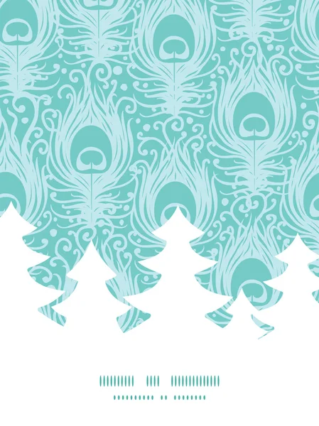 Plantilla de tarjeta de marco de patrón de silueta de árbol de Navidad de plumas de pavo real suave vector — Archivo Imágenes Vectoriales