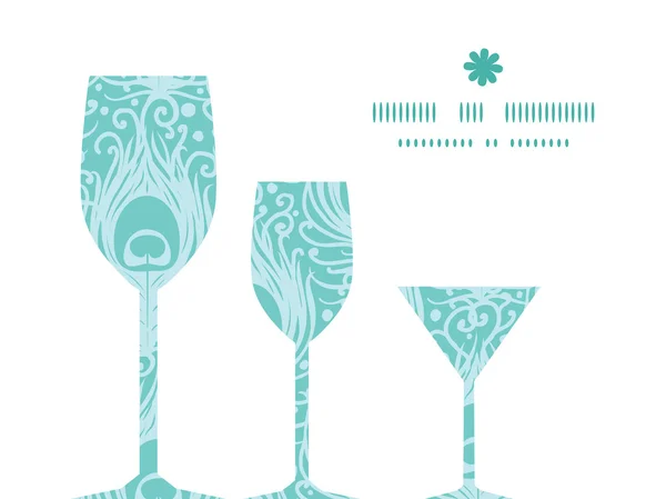 Vector plumes de paon doux trois verres à vin silhouettes modèle cadre — Image vectorielle