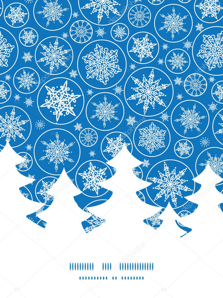 Vector falling snowflakes Christmas tree silhouette pattern frame card template