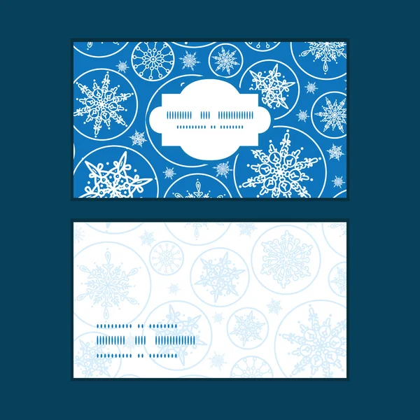 Vector caída copos de nieve marco horizontal patrón tarjetas de visita conjunto — Vector de stock