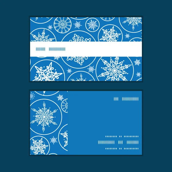 Vector caída copos de nieve horizontal rayas marco patrón tarjetas de visita conjunto — Vector de stock