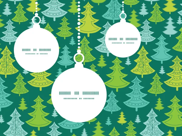 Vector vacaciones árboles de Navidad adornos de Navidad siluetas patrón marco tarjeta plantilla — Vector de stock