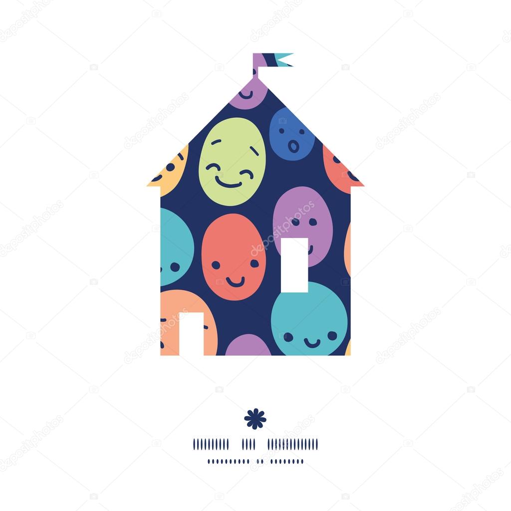 Vector funny faces house silhouette pattern frame