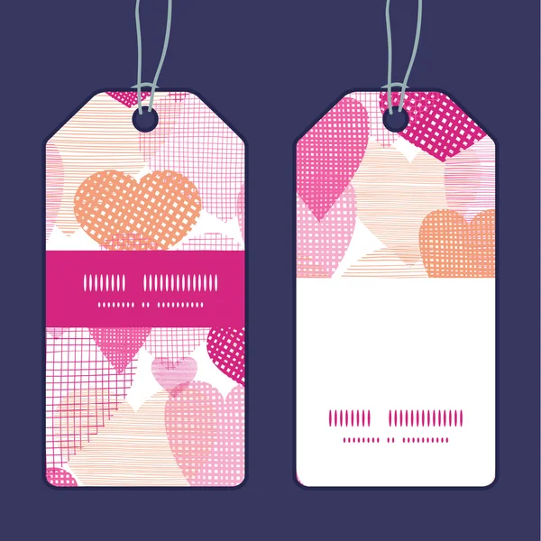 Vector textured fabric hearts heart silhouette pattern frame — Stock Vector