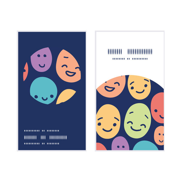 Vector funny faces vertical round frame pattern business cards set