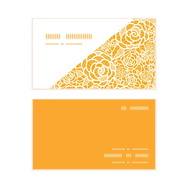 Vector golden lace roses horizontal corner frame pattern business cards set — Stock Vector