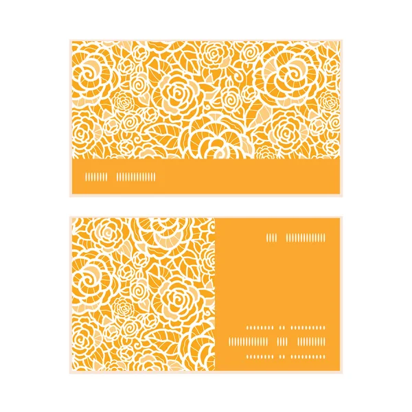 Vector golden lace roses horizontal stripe frame pattern business cards set — Stock Vector
