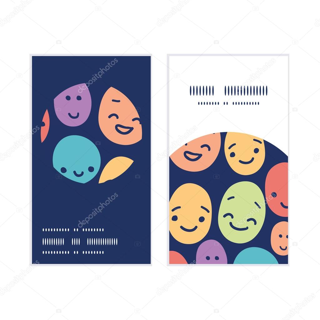 Vector funny faces vertical round frame pattern business cards set