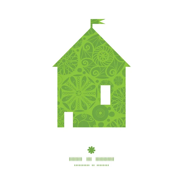 Vektor abstrakte grüne und weiße Kreise Haus Silhouette Muster Rahmen — Stockvektor