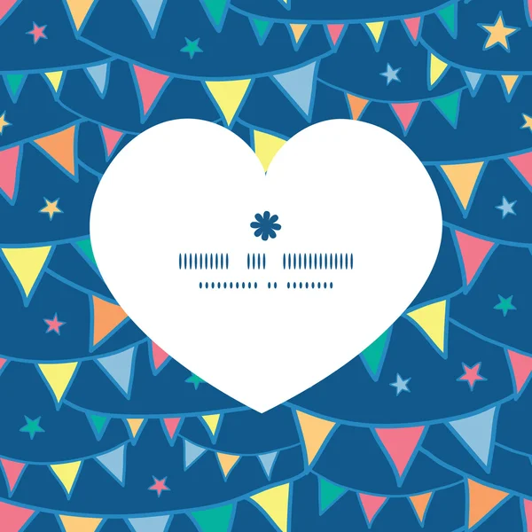 Διάνυσμα πολύχρωμο doodle bunting σημαίες καρδιά σιλουέτα μοτίβο πλαίσιο — Διανυσματικό Αρχείο