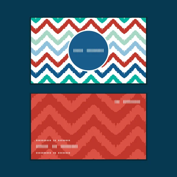 Vector colorido ikat chevron vertical marco redondo juego de tarjetas de visita — Vector de stock