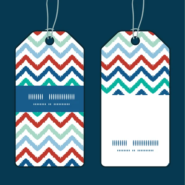 Vecteur coloré ikat chevron vertical bande cadre motif tags ensemble — Image vectorielle