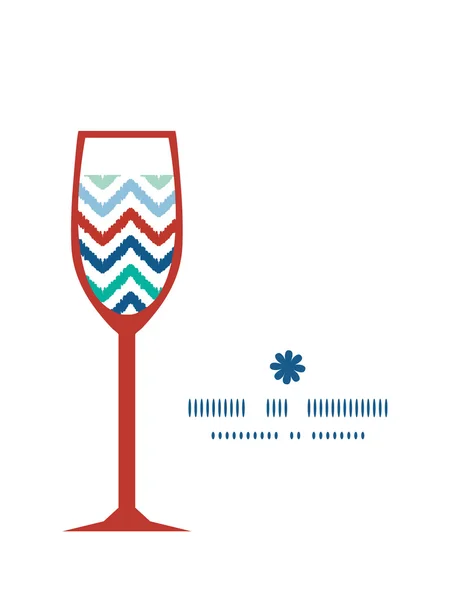 Vektorové barevné ikat chevron sklenice na víno silueta vzorem rám — Stockový vektor