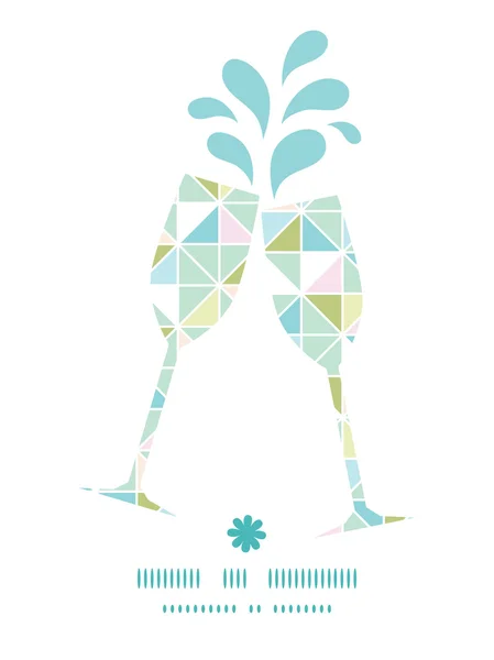 ベクトル カラフルなパステル カラーの三角形テクスチャ乾杯ワイングラス シルエット柄フレーム — ストックベクタ