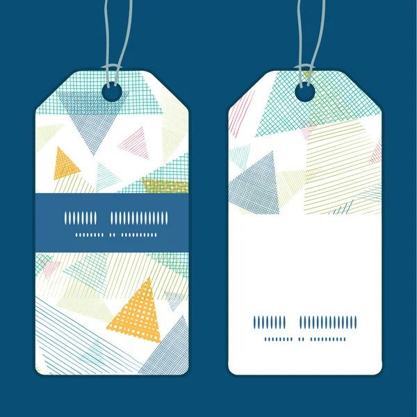 Vector abstract fabric triangles vertical stripe frame pattern tags set — Stock Vector